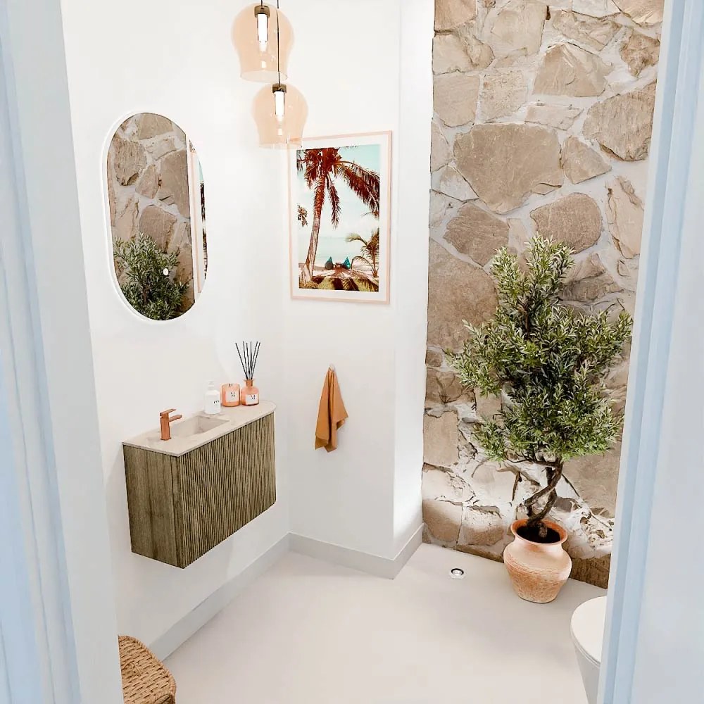 Mondiaz Joya DLux 60cm toiletmeubel ronding rechts dusk met wastafel faye links 1 kraangat frappe