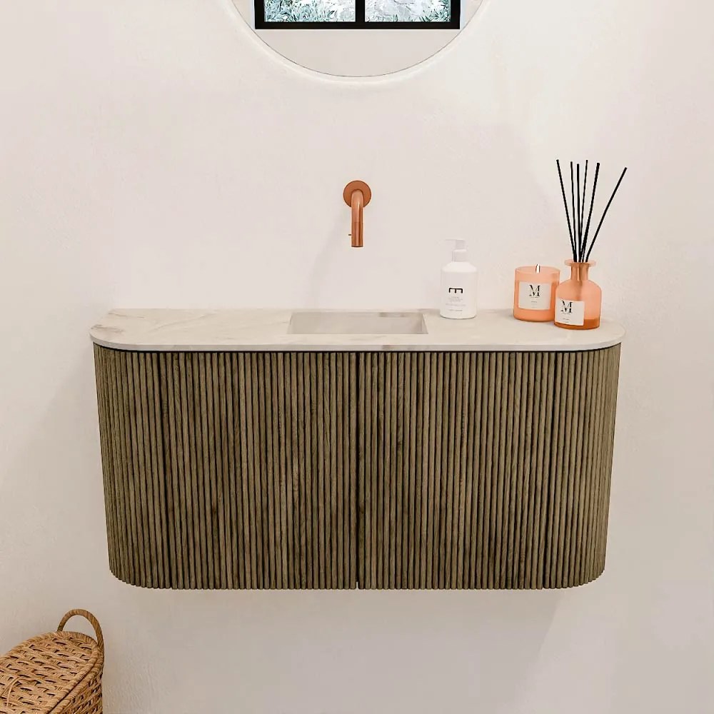 Mondiaz Joya DLux 85cm toiletmeubel ronding links/rechts dusk met wastafel faye midden zonder kraangat frappe