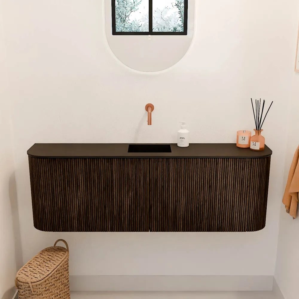 Mondiaz Joya 125cm toiletmeubel ronding links/rechts walnut met wastafel faye midden zonder kraangat urban