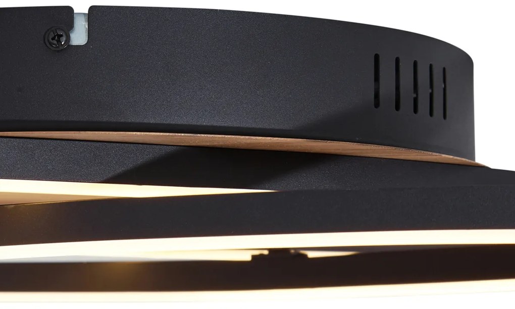 Plafondlamp zwart met walnoot hout incl. LED 3-staps dimbaar 2-lichts - Kane