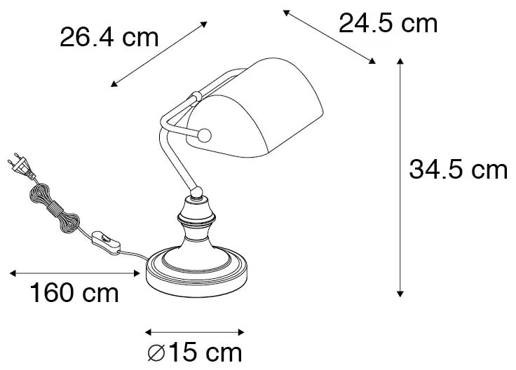 Smart notarislamp brons met amber glas incl. Wifi A60 - Banker E27 Binnenverlichting Lamp