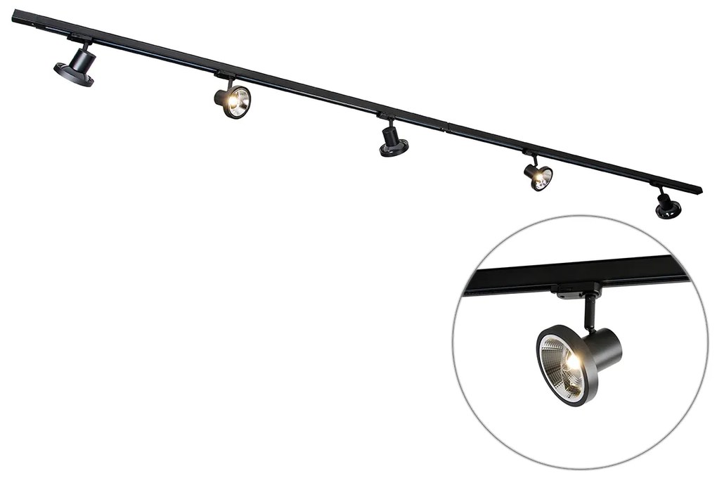 Railsysteem met 5 Spot / Opbouwspot / Plafondspots zwart links incl. LED 3-fase - Iconic Jeany Modern GU10 Binnenverlichting Lamp