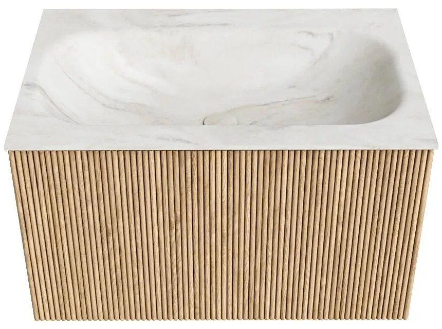 Mondiaz Kurve-dlux 70cm badmeubel oak met 1 lade en wastafel big small midden 1 kraangat ostra