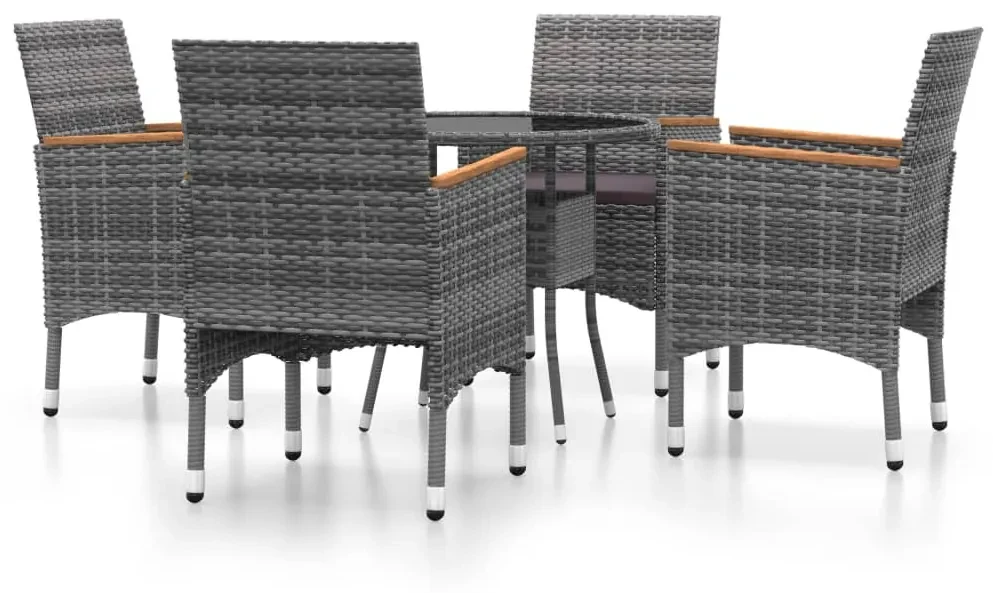 vidaXL 5-delige Tuinset poly rattan grijs