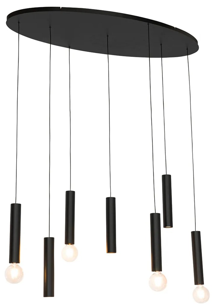 Design hanglamp zwart ovaal 7-lichts - Tuba
