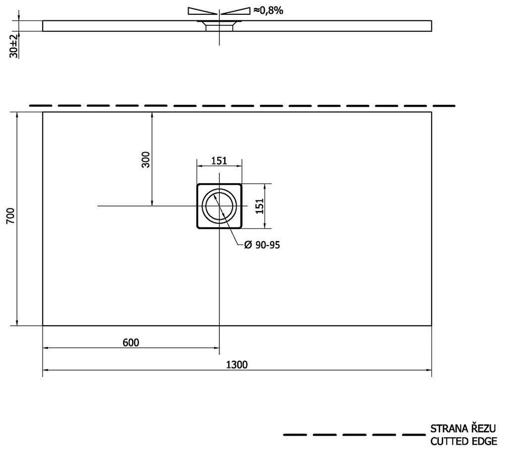 Polysan Flexia rechthoekige douchebak 130x70cm wit