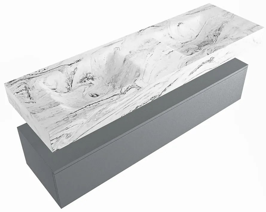 Mondiaz Alan DLux badmeubel 150cm plata 1 lade met wastafel glace dubbel zonder kraangat