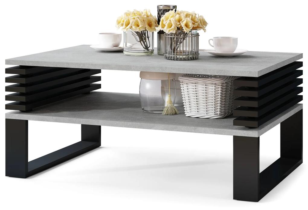 GOKEE beton licht atelier / zwart mat, moderne salontafel met legplank