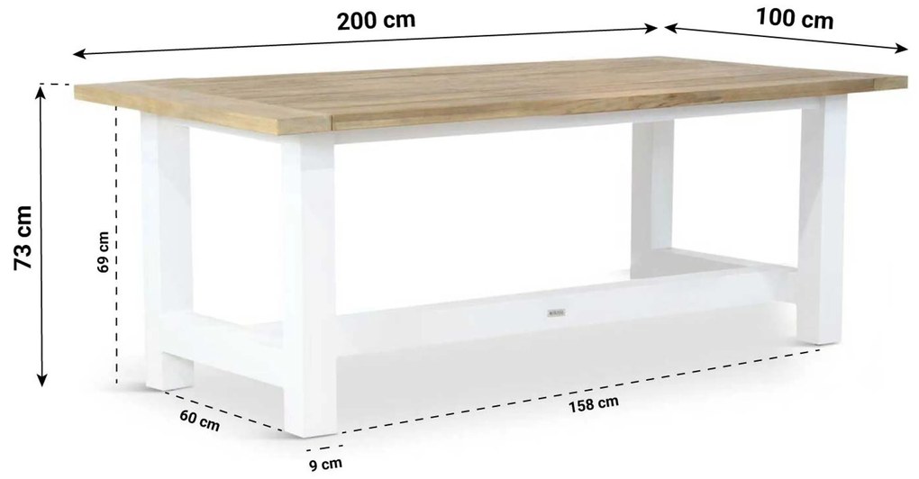 Dining Tuintafel rechthoekig 200 x 100 cm Aluminium/teak Wit Los Angeles