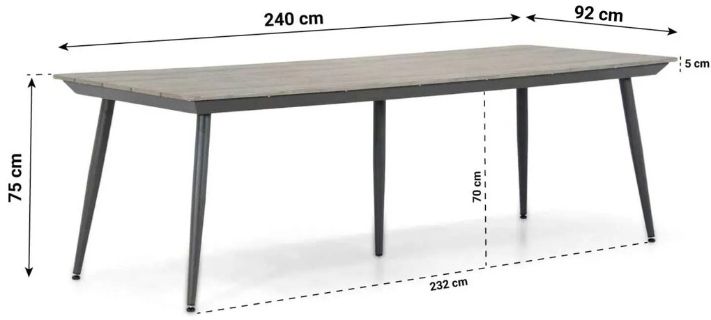 Dining Tuintafel rechthoekig 240 x 92 cm Aluminium/polywood Grijs Matale