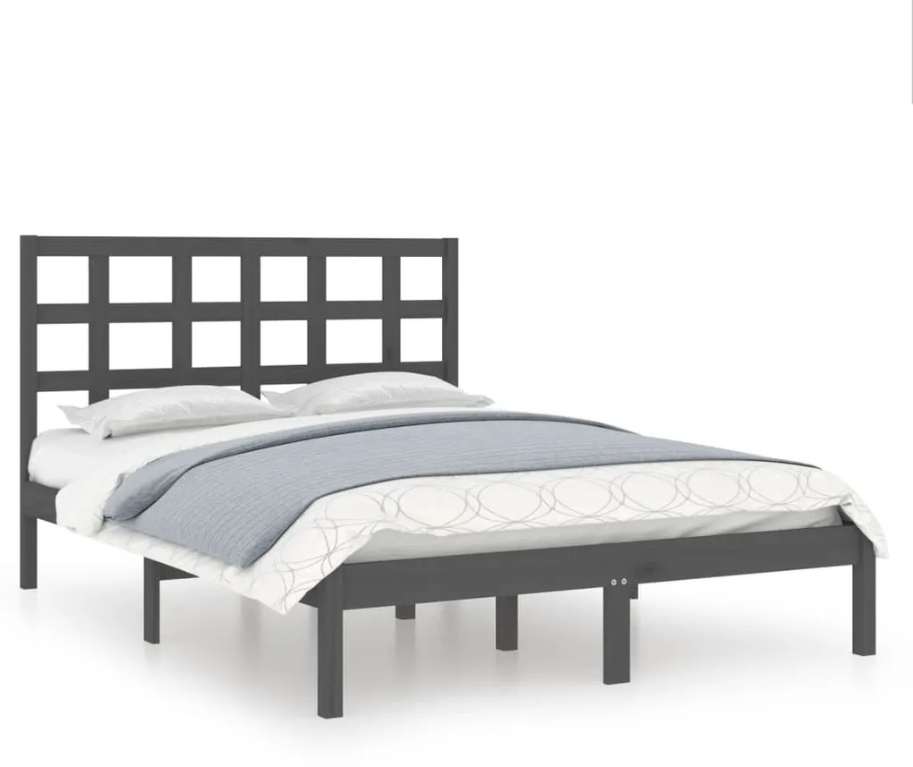 vidaXL Bedframe massief hout grijs 150x200 cm 5FT King Size