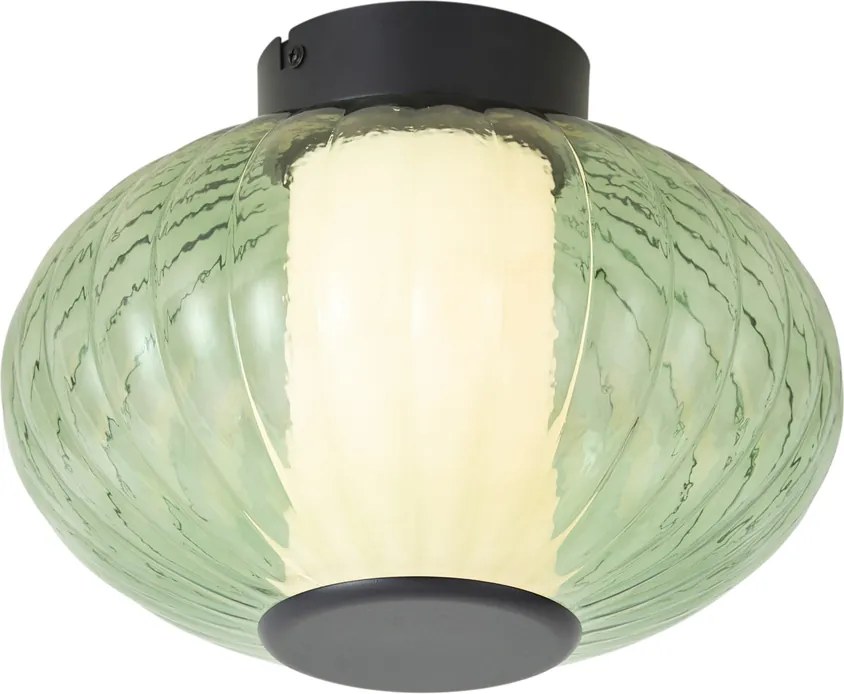 Design plafondlamp zwart 28cm met groen glas incl. LED 3-staps dimbaar - Margherite