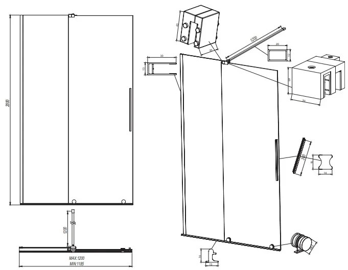SaniGoods Xava inloopdouche met schuifdeur 120x200cm helder glas