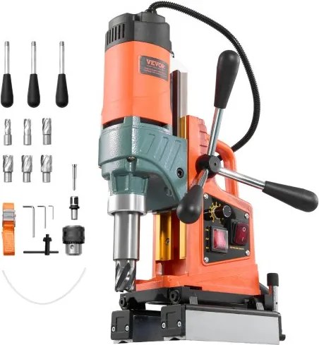 VEVOR Magnetische Boormachine 1400W 50mm Boordiameter Omkeerbare Richting, Magnetische Boormachine met 6 Kernboren voor Metalen Oppervlakten, Elektrische Kernboormachine voor Industrie DIY Oranje