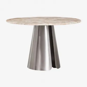 Ronde Eettafel Ø120 Cm Van Roestvrij Staal Baelor Beige Marmer Panther - Sklum