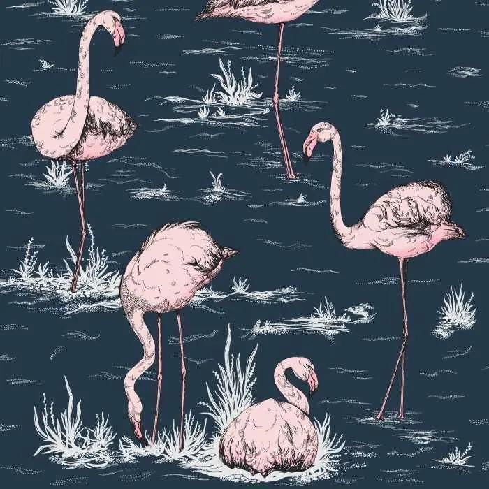 Cole & Son Flamingos behang Ink Alabaster Pink