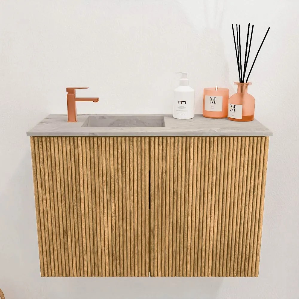 Mondiaz Joya DLux 60cm toiletmeubel oak met wastafel faye links 1 kraangat glace