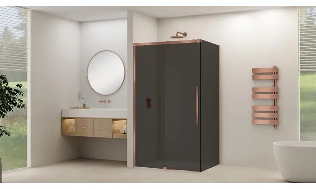 Van Rijn Products ST09 Schuifdeur tbv hoekcabine - 180x200cm - grijs rookglas - soft-close - Koper Geborsteld ST09350180GRSC
