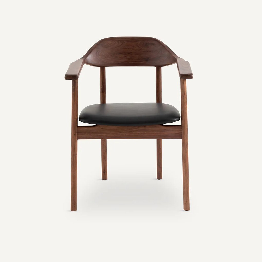 Tafelstoel Arié van notenhout, fineer en leer