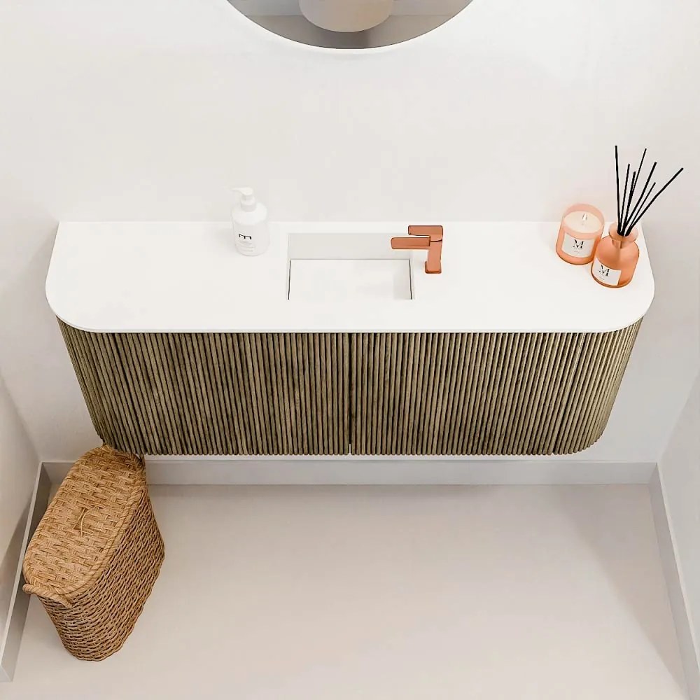 Mondiaz Joya 105cm toiletmeubel ronding links/rechts dusk met wastafel faye midden 1 kraangat talc
