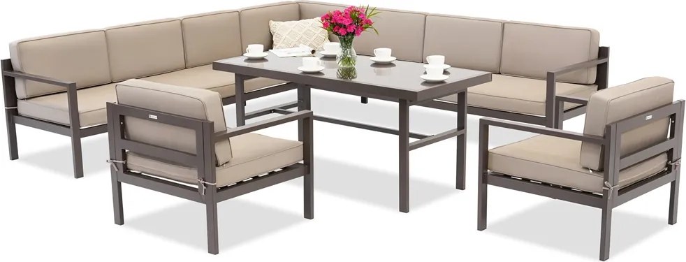 Loungeset met grote hoek Porto Comida 8 bruin Garden Point
