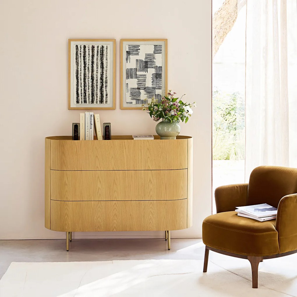 Ladekast in massief eikenhout en eikenfineer, 3 lades Aslen