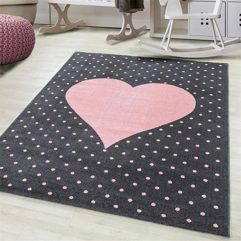 Bambi Vloerkleed - Dots & Heart - Rechthoek - Roze 80 x 150 cm