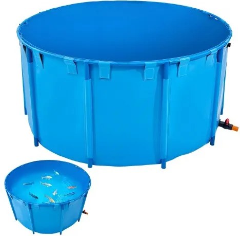 VEVOR Canvas Visvijver, 3100L Capaciteit, PVC Koi Aquarium, Ronde Goudvissentank met Stevig Frame & Afvoerklep, voor Aquacultuur, Koi Kweek & Irrigatie (Blauw)