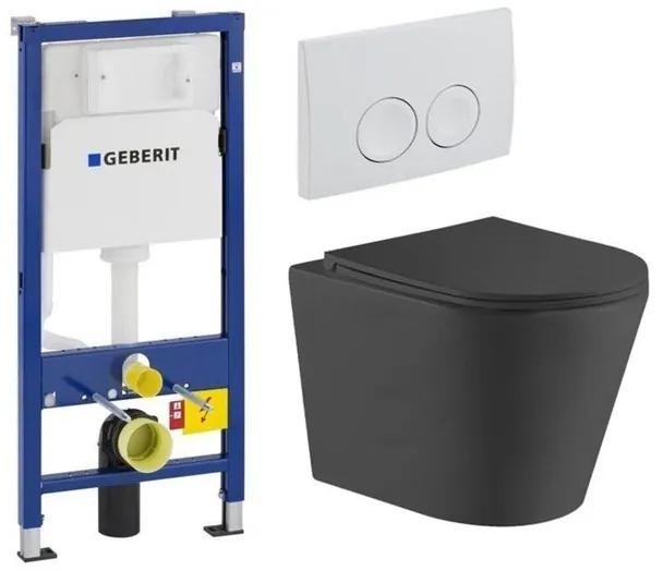 QeramiQ Dely Toiletset - Geberit UP100 inbouwreservoir - witte bedieningsplaat - toilet - zitting - mat zwart SW730486/0701174/SW543433