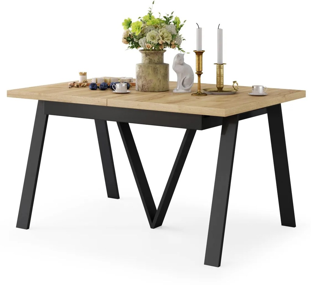 AVERY eik Craft goud/onderkant zwart - LOFT/INDUSTRIËLE TAFEL VOOR WOONKAMER / EETKAMER UITKLAPBAAR TOT 330 cm!