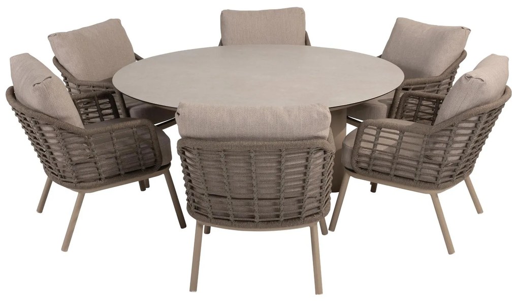 Taste by 4 Seasons Puglia low dining set latte met Low Donato tafel met keramisch blad Ø 160 cm  Tuinset    taupe weerbestendig