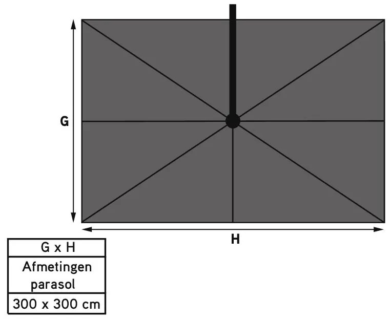 GI Hawaii zweefparasol 300 x 300 cm. - Zand - met voet en hoes