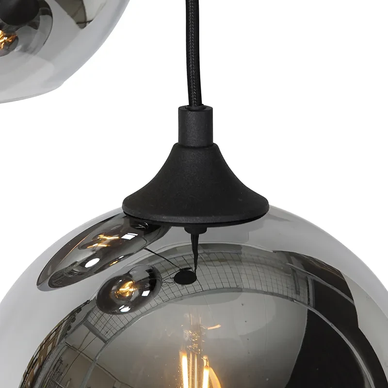 Art Deco hanglamp zwart met smoke glas 3-lichts - Wallace Art Deco E27 rond Binnenverlichting Lamp