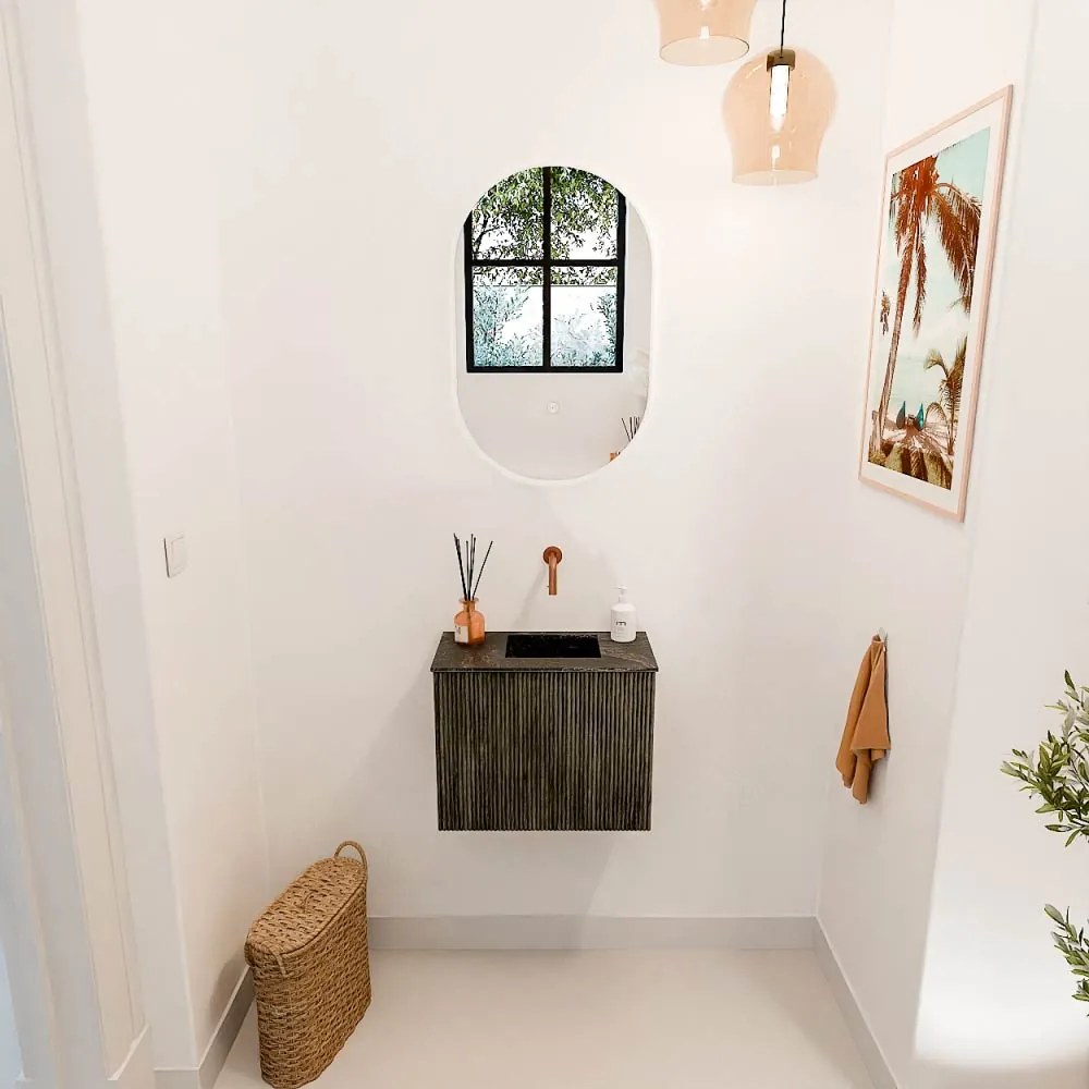 Mondiaz Joya DLux 50cm toiletmeubel shadow met wastafel faye rechts zonder kraangat lava