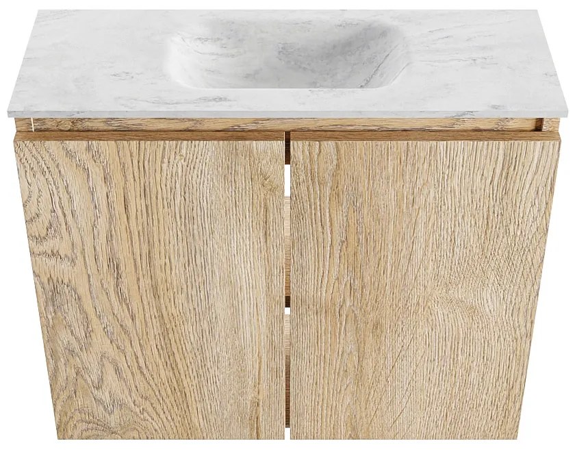 Mondiaz Ture DLux toiletmeubel 60cm washed oak met wastafel opalo midden met kraangat