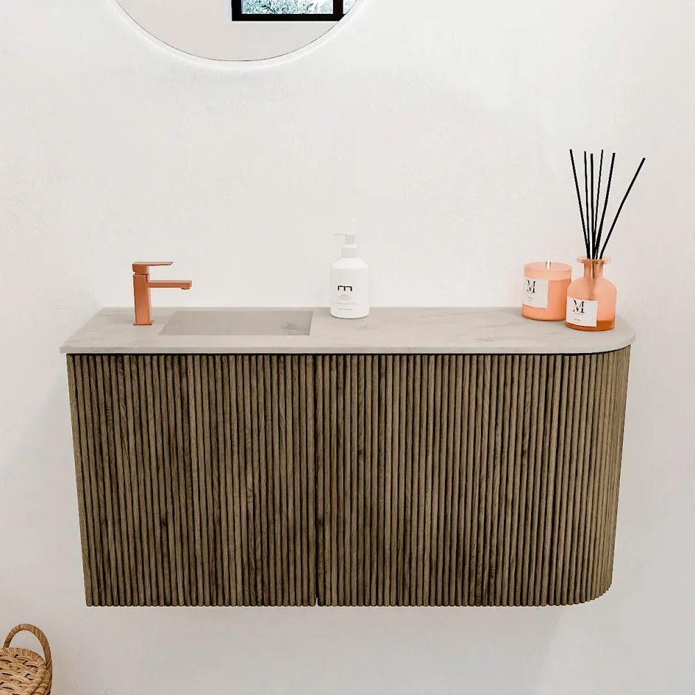 Mondiaz Joya DLux 80cm toiletmeubel ronding rechts dusk met wastafel faye links 1 kraangat opalo