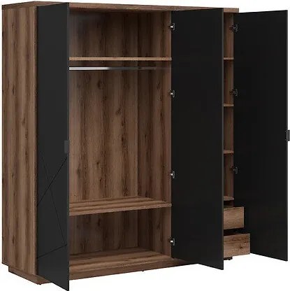 Kledingkast Fivale 116, Matzwart, Donker delano-eik, 201x180x57cm, 157.5 kg, Kledingkast deuren: Met scharnieren, Aantal planken: 4, Aantal planken: 4