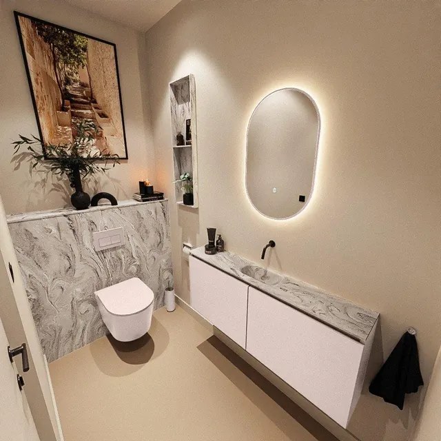 MONDIAZ TURE-DLUX 120cm toiletmeubel Rosee. EDEN wastafel Glace positie midden. Zonder kraangat. TUREDX120ROSM0GLA