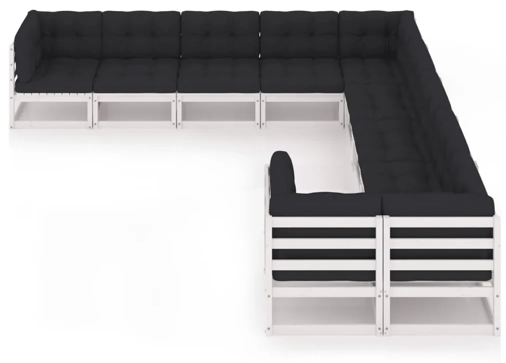 vidaXL 10-delige Loungeset met kussens massief grenenhout wit