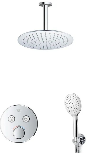Grohe - Adema Rise Regendoucheset - Inbouw - 2 functies - met Adema Rise hoofddouche 25cm - ronde handdouche - plafondarm - Grohe Grohtherm inbouwthermostaat - chroom sw105953 SW104917  SW720552 SW377830 SW542643 SW49