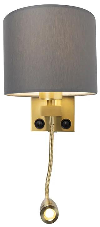 LED Art Deco wandlamp goud met USB en grijze kap - Brescia Modern, Art Deco E27 rond Binnenverlichting Lamp