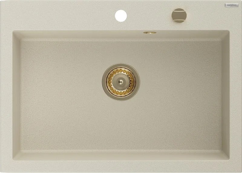 Mexen Elix granieten spoelbak 1-kamer 700 x 500 mm, beige, gouden sifon - 6526701005-69-G