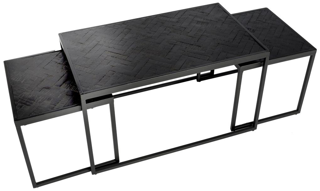 Salontafel Stack Zwart XL Set van 3  76 cm - Teakhout - Giga Meubel - Industrieel & robuust