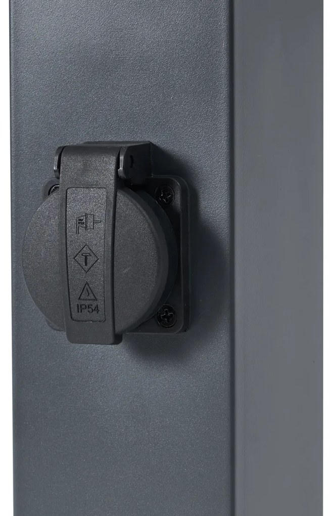 Buitenlamp donkergrijs met smoke glas 45cm IP44 met stopcontact en bewegingssensor - Malios