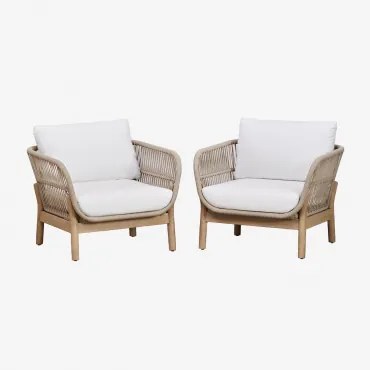 Set Van 2 Tuinfauteuils In Aluminium En Acaciahout Karvia Stof Gardenia Wit - Sklum