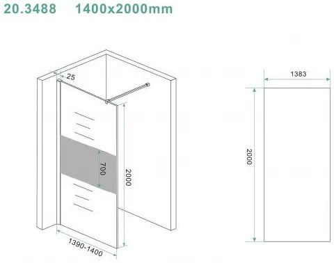 Mueller Slimline 140cm douchewand met schaamband 8mm NANO glas