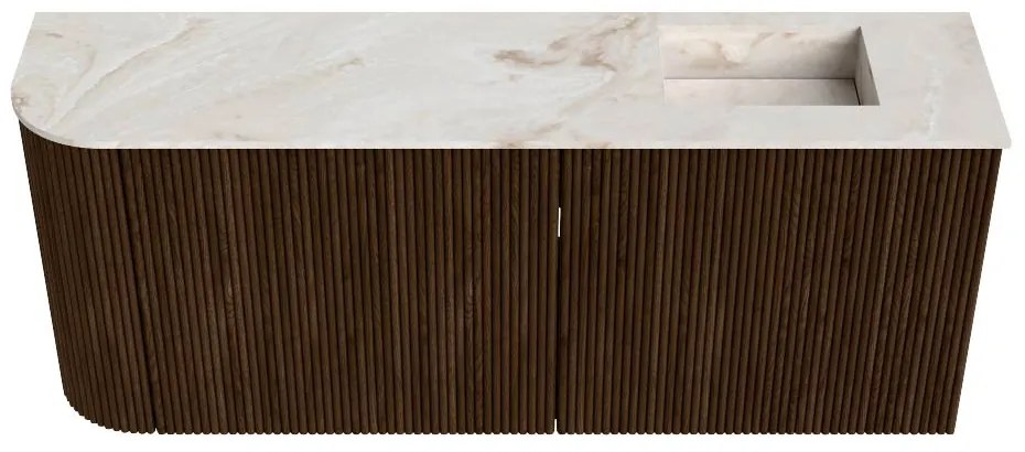 Mondiaz Joya DLux 100cm toiletmeubel ronding links walnut met wastafel faye rechts zonder kraangat frappe
