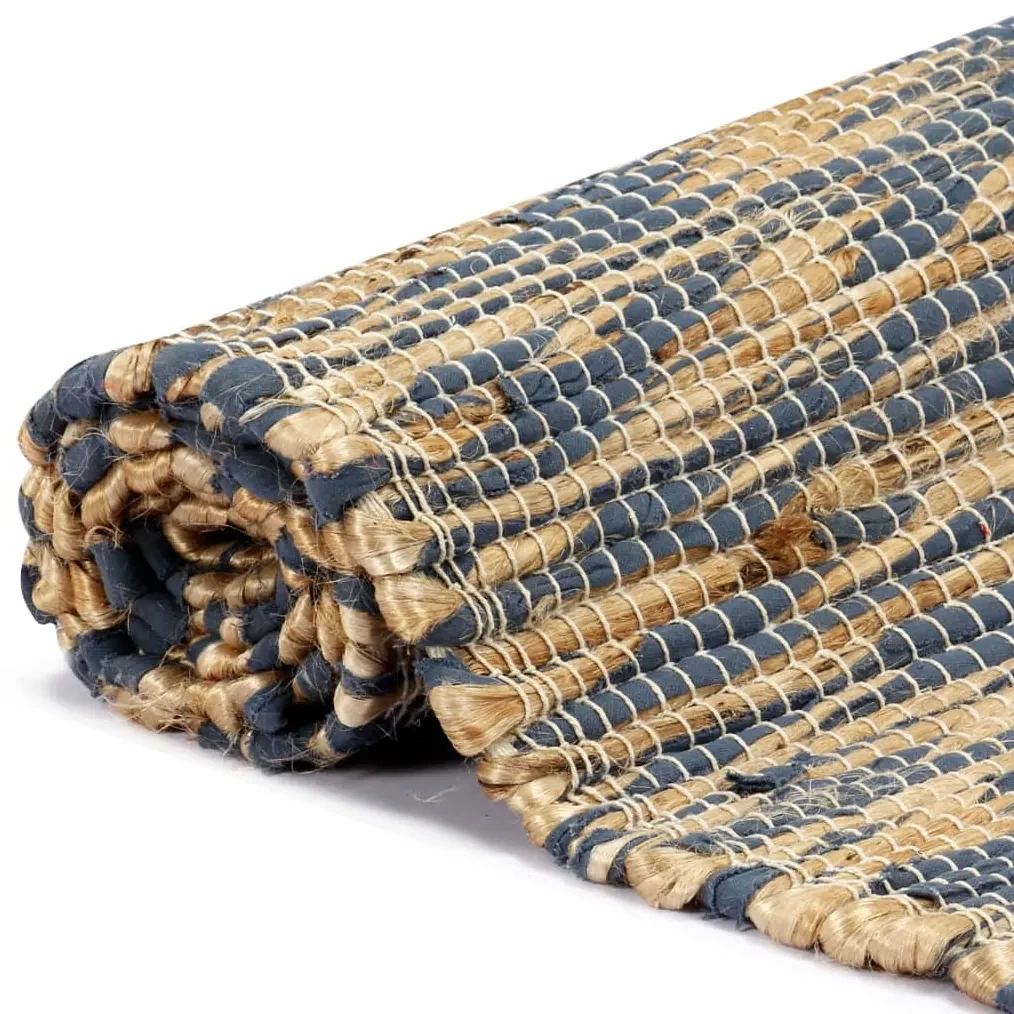 vidaXL Vloerkleed handgemaakt 160x230 cm jute blauw en naturel