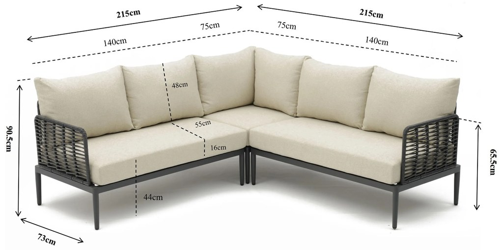 Hoek loungeset 5 personen Aluminium/wicker Grijs Coco Ibiza