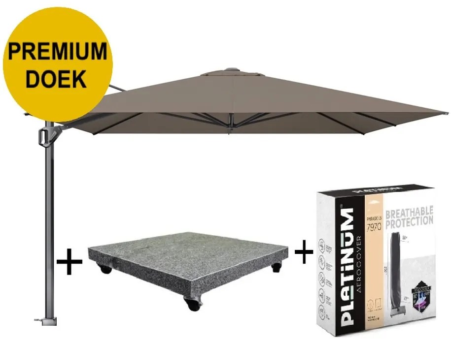 Challenger T1 premium zweefparasol 350x350 cm havanna met parasolvoet 120kg en hoes